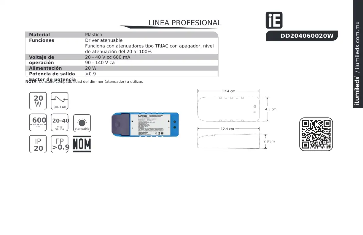Driver LED DD204060020W: Atenuable Triac, 20W, 600mA | InterTres